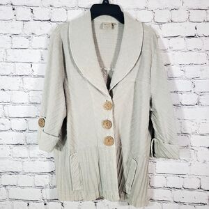 Focus Textured Stripe Utility Jacket Sz S 3/4 Sleeve Cotton Lagenlook Minimalist